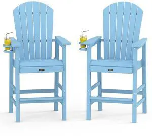 Tall Adirondack Chairs Set of 2, All-Weather Plastic Adirondack Chair with Cup Holders, Heavy-Duty HDPE Outdoor Bar Stools for Patio, Balcony, Pool, Backyard (Blue, 2 PCS) Tall Adirondack Chairs Set of 2, All-Weather Plastic Adirondack Chair with Cup Holders, Heavy-Duty HDPE Outdoor Bar Stools for Patio, Balcony, Pool, Backyard (Blue, 2 PCS)