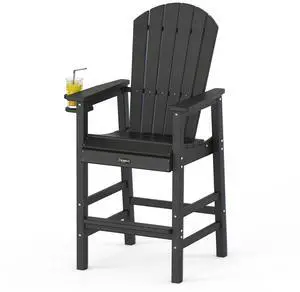 Tall Adirondack Chair, All-Weather Plastic Adirondack Chair with Cup Holder Heavy-Duty Outdoor Barstools for Patio, Pool, Balcony,Backyard (Black, 1 PCS) Tall Adirondack Chair, All-Weather Plastic Adirondack Chair with Cup Holder Heavy-Duty Outdoor Barstools for Patio, Pool, Balcony,Backyard (Black, 1 PCS)