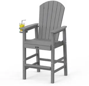 Tall Adirondack Chair, All-Weather Plastic Adirondack Chair with Cup Holder Heavy-Duty Outdoor Barstools for Patio, Pool, Balcony,Backyard (Gray, 1 PCS) Tall Adirondack Chair, All-Weather Plastic Adirondack Chair with Cup Holder Heavy-Duty Outdoor Barstools for Patio, Pool, Balcony,Backyard (Gray, 1 PCS)