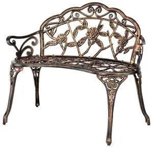 38.5" Patio Park Garden Outdoor Metal Rose Bench, 2-Person Cast Iron Cast Aluminium Frame Antique Finish Chair,Accented Lawn Front Porch Path Yard Decor Deck Furniture (Bronze, Rose) 38.5" Patio Park Garden Outdoor Metal Rose Bench, 2-Person Cast Iron Cast Aluminium Frame Antique Finish Chair,Accented Lawn Front Porch Path Yard Decor Deck Furniture (Bronze, Rose)