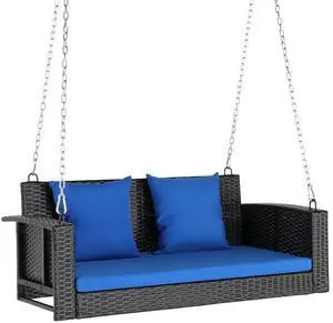Rattan Porch Swing, Heavy Duty 800 LBS Outdoor Hanging Seat with Extra Cushion and Adjustable Chain, the Porch Swing Seat Made by Wicker Suits for Garden, Yard, Lawn (Black, 4 FT) Rattan Porch Swing, Heavy Duty 800 LBS Outdoor Hanging Seat with Extra Cushion and Adjustable Chain, the Porch Swing Seat Made by Wicker Suits for Garden, Yard, Lawn (Black, 4 FT)