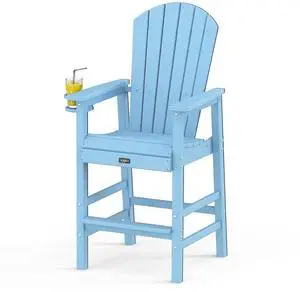 Tall Adirondack Chair, All-Weather Plastic Adirondack Chair with Cup Holder Heavy-Duty Outdoor Barstools for Patio, Pool, Balcony,Backyard (Blue, 1 PCS) Tall Adirondack Chair, All-Weather Plastic Adirondack Chair with Cup Holder Heavy-Duty Outdoor Barstools for Patio, Pool, Balcony,Backyard (Blue, 1 PCS)