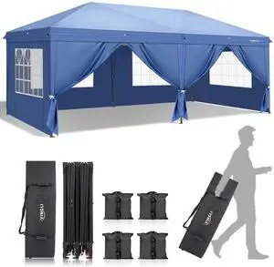 10x20 Pop Up Canopy Tent with Sidewalls, Outdoor Gazebo Canopy Tent, Patio Event Tents Outdoor Event Shelter for Parties (Blue) 10x20 Pop Up Canopy Tent with Sidewalls, Outdoor Gazebo Canopy Tent, Patio Event Tents Outdoor Event Shelter for Parties (Blue)