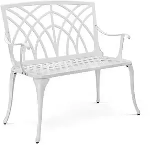 38" Outdoor Bench Cast Aluminium Garden Bench, Orchid Porch Benches Patio Benches Deck Furniture for 1-2 Person Seat(White) 38" Outdoor Bench Cast Aluminium Garden Bench, Orchid Porch Benches Patio Benches Deck Furniture for 1-2 Person Seat(White)