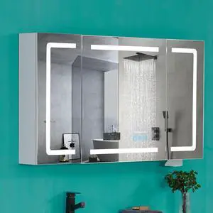 LED Lighted Medicine Cabinet with Intelligent Mirror, Bluetooth Speaker, Weather & Temp Display, Anti-Fog, Built-in Outlet & USB, Large 3-Door Bathroom Mirror Cabinet,48 Inch, Need Assembly | LED Ligh LED Lighted Medicine Cabinet with Intelligent Mirror, Bluetooth Speaker, Weather & Temp Display, Anti-Fog, Built-in Outlet & USB, Large 3-Door Bathroom Mirror Cabinet,48 Inch, Need Assembly | LED Ligh