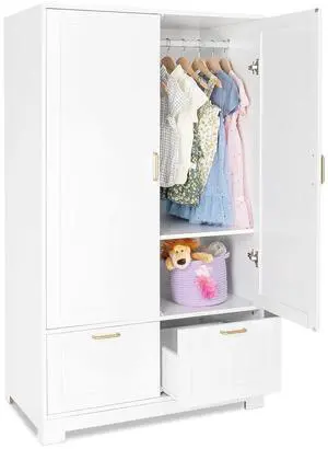 35" Wide White Armoire Wardrobe Closet with Adjustable Shelves and Drawers, Freestanding Closet Wardrobe Cabinet, Bedroom Armoires and Wardrobes with Doors for Kids' Room, Dorm 35" Wide White Armoire Wardrobe Closet with Adjustable Shelves and Drawers, Freestanding Closet Wardrobe Cabinet, Bedroom Armoires and Wardrobes with Doors for Kids' Room, Dorm