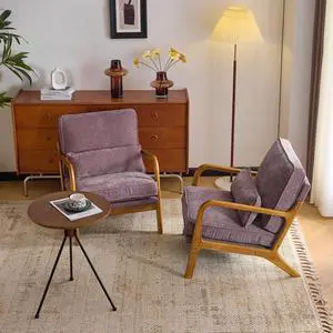 Chenille Mid-Century Modern Accent Chair Set of 2, Cute Reading Arm Chair with Cushion & Lumbar Pillow & Solid Wood Frame for Lounge, Living Room, Reading Room, Bedroom, Light Purple Chenille Mid-Century Modern Accent Chair Set of 2, Cute Reading Arm Chair with Cushion & Lumbar Pillow & Solid Wood Frame for Lounge, Living Room, Reading Room, Bedroom, Light Purple