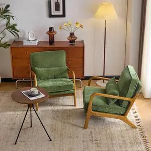 Chenille Mid-Century Modern Accent Chair Set of 2, Cute Reading Arm Chair with Cushion & Lumbar Pillow & Solid Wood Frame for Lounge, Living Room, Reading Room, Bedroom, Olive-Green Chenille Mid-Century Modern Accent Chair Set of 2, Cute Reading Arm Chair with Cushion & Lumbar Pillow & Solid Wood Frame for Lounge, Living Room, Reading Room, Bedroom, Olive-Green
