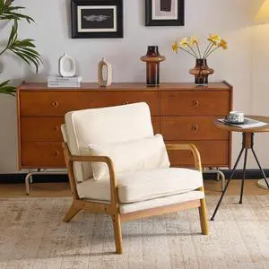 Chenille Mid-Century Modern Accent Chair, Cute Reading Arm Chair with Cushion & Lumbar Pillow & Solid Wood Frame for Lounge, Living Room, Reading Room, Bedroom,Cream Chenille Mid-Century Modern Accent Chair, Cute Reading Arm Chair with Cushion & Lumbar Pillow & Solid Wood Frame for Lounge, Living Room, Reading Room, Bedroom,Cream