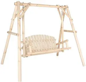 Heavy Duty 880 LBS Wooden Patio Porch Swing with A-Frame Stand, Hanging Swing Bench Chair with Frame for Outside, Yard, Garden (Natural) Heavy Duty 880 LBS Wooden Patio Porch Swing with A-Frame Stand, Hanging Swing Bench Chair with Frame for Outside, Yard, Garden (Natural)