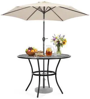 42" Round Outdoor Dining Table with Patio Umbrella - Heavy-Duty Iron Patio Table with Push-Button Umbrella for Patio, Deck, Backyard (Table with Umbrella) 42" Round Outdoor Dining Table with Patio Umbrella - Heavy-Duty Iron Patio Table with Push-Button Umbrella for Patio, Deck, Backyard (Table with Umbrella)