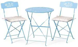 Outdoor Folding Bistro Table and Chairs Set of 2, 3-Piece Bistro Set with Olive Leaf Cutout Design and Comfortable Cushions for Patio, Balcony, Garden, Porch, Yard, Blue Outdoor Folding Bistro Table and Chairs Set of 2, 3-Piece Bistro Set with Olive Leaf Cutout Design and Comfortable Cushions for Patio, Balcony, Garden, Porch, Yard, Blue