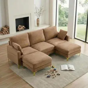 100" W U Shaped Couch with Ottoman, 22" Deep Seat Comfortable Sectional Couches for Living Room, 3 Seater Chenille Fabric Cloud Sofa for Apartment, Small Spaces, Bedroom, Khaki 100" W U Shaped Couch with Ottoman, 22" Deep Seat Comfortable Sectional Couches for Living Room, 3 Seater Chenille Fabric Cloud Sofa for Apartment, Small Spaces, Bedroom, Khaki