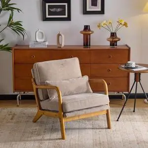 Chenille Mid-Century Modern Accent Chair, Cute Reading Arm Chair with Cushion & Lumbar Pillow & Solid Wood Frame for Lounge, Living Room, Reading Room, Bedroom, Light Khaki Chenille Mid-Century Modern Accent Chair, Cute Reading Arm Chair with Cushion & Lumbar Pillow & Solid Wood Frame for Lounge, Living Room, Reading Room, Bedroom, Light Khaki