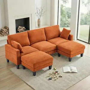 100" W U Shaped Couch with Ottoman, 22" Deep Seat Comfortable Sectional Couches for Living Room, 3 Seater Chenille Fabric Cloud Sofa for Apartment, Small Spaces, Bedroom, Orange 100" W U Shaped Couch with Ottoman, 22" Deep Seat Comfortable Sectional Couches for Living Room, 3 Seater Chenille Fabric Cloud Sofa for Apartment, Small Spaces, Bedroom, Orange