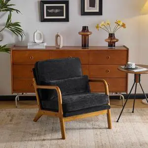 Chenille Mid-Century Modern Accent Chair, Cute Reading Arm Chair with Cushion & Lumbar Pillow & Solid Wood Frame for Lounge, Living Room, Reading Room, Bedroom, Black Chenille Mid-Century Modern Accent Chair, Cute Reading Arm Chair with Cushion & Lumbar Pillow & Solid Wood Frame for Lounge, Living Room, Reading Room, Bedroom, Black