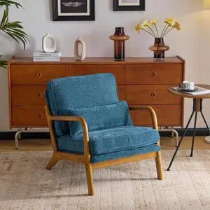 Chenille Mid-Century Modern Accent Chair, Cute Reading Arm Chair with Cushion & Lumbar Pillow & Solid Wood Frame for Lounge, Living Room, Reading Room, Bedroom, Blue Chenille Mid-Century Modern Accent Chair, Cute Reading Arm Chair with Cushion & Lumbar Pillow & Solid Wood Frame for Lounge, Living Room, Reading Room, Bedroom, Blue