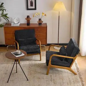 Chenille Mid-Century Modern Accent Chair Set of 2, Cute Reading Arm Chair with Cushion & Lumbar Pillow & Solid Wood Frame for Lounge, Living Room, Reading Room, Bedroom, Black Chenille Mid-Century Modern Accent Chair Set of 2, Cute Reading Arm Chair with Cushion & Lumbar Pillow & Solid Wood Frame for Lounge, Living Room, Reading Room, Bedroom, Black