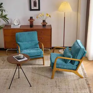Chenille Mid-Century Modern Accent Chair Set of 2, Cute Reading Arm Chair with Cushion & Lumbar Pillow & Solid Wood Frame for Lounge, Living Room, Reading Room, Bedroom, Turquoise Chenille Mid-Century Modern Accent Chair Set of 2, Cute Reading Arm Chair with Cushion & Lumbar Pillow & Solid Wood Frame for Lounge, Living Room, Reading Room, Bedroom, Turquoise