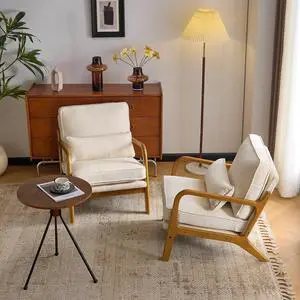 Chenille Mid-Century Modern Accent Chair Set of 2, Cute Reading Arm Chair with Cushion & Lumbar Pillow & Solid Wood Frame for Lounge, Living Room, Reading Room, Bedroom,Cream Chenille Mid-Century Modern Accent Chair Set of 2, Cute Reading Arm Chair with Cushion & Lumbar Pillow & Solid Wood Frame for Lounge, Living Room, Reading Room, Bedroom,Cream