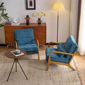 Chenille Mid-Century Modern Accent Chair Set of 2, Cute Reading Arm Chair with Cushion & Lumbar Pillow & Solid Wood Frame for Lounge, Living Room, Reading Room, Bedroom, Blue Chenille Mid-Century Modern Accent Chair Set of 2, Cute Reading Arm Chair with Cushion & Lumbar Pillow & Solid Wood Frame for Lounge, Living Room, Reading Room, Bedroom, Blue