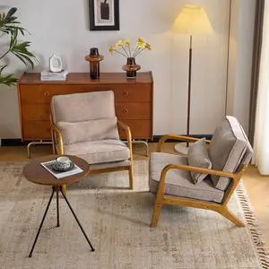 Chenille Mid-Century Modern Accent Chair Set of 2, Cute Reading Arm Chair with Cushion & Lumbar Pillow & Solid Wood Frame for Lounge, Living Room, Reading Room, Bedroom, Light Khaki Chenille Mid-Century Modern Accent Chair Set of 2, Cute Reading Arm Chair with Cushion & Lumbar Pillow & Solid Wood Frame for Lounge, Living Room, Reading Room, Bedroom, Light Khaki