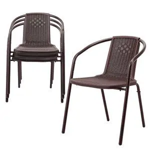 Plastic Stackable Patio Chairs, Set of 4, Brown Plastic Stackable Patio Chairs, Set of 4, Brown