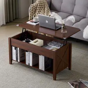 Farmhouse Lift Top Coffee Table, Coffee Tables for Living Room with Storage Shelf/Hidden Compartment, Mesa De Centro para Sala, Rustic Brown Farmhouse Lift Top Coffee Table, Coffee Tables for Living Room with Storage Shelf/Hidden Compartment, Mesa De Centro para Sala, Rustic Brown