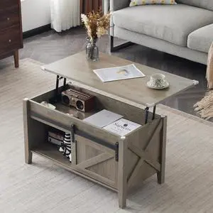 Farmhouse Lift Top Coffee Table, Rustic Grey with Storage Shelf/Hidden Compartment, Mesa De Centro para Sala, Rustic Brown (Grey, 36" L) Farmhouse Lift Top Coffee Table, Rustic Grey with Storage Shelf/Hidden Compartment, Mesa De Centro para Sala, Rustic Brown (Grey, 36" L)