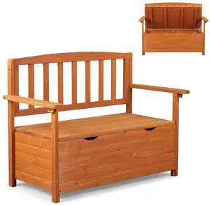 Outdoor Storage Bench, Large Wood Deck Box with Seating, Weatherproof Outdoor Bench with Storage Loveseat, 2-Person Wooden Patio Bench for Entryway, Backyard, Garden Outdoor Storage Bench, Large Wood Deck Box with Seating, Weatherproof Outdoor Bench with Storage Loveseat, 2-Person Wooden Patio Bench for Entryway, Backyard, Garden