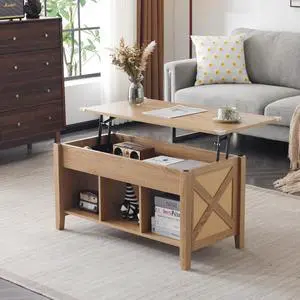 Farmhouse Lift Top Coffee Table, Rustic Grey with Storage Shelf/Hidden Compartment, Mesa De Centro para Sala, Rustic Brown (Rattan Natural, 40" L) Farmhouse Lift Top Coffee Table, Rustic Grey with Storage Shelf/Hidden Compartment, Mesa De Centro para Sala, Rustic Brown (Rattan Natural, 40" L)