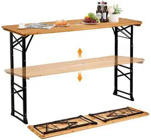 67 Inch Wooden Folding Picnic Table, Picnic Beer Table with Umbrella Hole, Adjustable Heights (29.5" Sitting & 41.5" Standing) Perfect for Picnics, BBQs, Parties, Bars, and Camping 67 Inch Wooden Folding Picnic Table, Picnic Beer Table with Umbrella Hole, Adjustable Heights (29.5" Sitting & 41.5" Standing) Perfect for Picnics, BBQs, Parties, Bars, and Camping