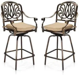 Outdoor Swivel Bar Stools Set of 2, Cast Aluminum Patio Bar Height Chairs, All-Weather Bar Dining Chairs Outdoor Swivel Patio Furniture (Elizabethan Back) Outdoor Swivel Bar Stools Set of 2, Cast Aluminum Patio Bar Height Chairs, All-Weather Bar Dining Chairs Outdoor Swivel Patio Furniture (Elizabethan Back)