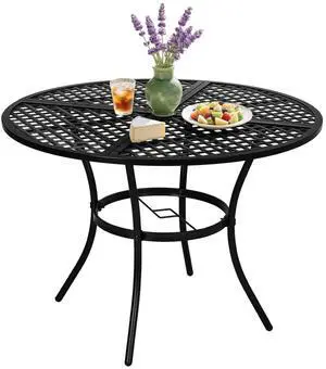 42" Round Outdoor Dining Table - Patio Metal Table with 1.97" Umbrella Hole, Iron Garden Table for Deck Porch Backyard, Black 42" Round Outdoor Dining Table - Patio Metal Table with 1.97" Umbrella Hole, Iron Garden Table for Deck Porch Backyard, Black