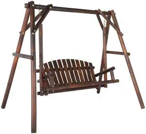 Heavy Duty 880 LBS Wooden Patio Porch Swing with A-Frame Stand, Hanging Swing Bench Chair with Frame for Outside, Yard, Garden (Rustic Sequoia Dusk) Heavy Duty 880 LBS Wooden Patio Porch Swing with A-Frame Stand, Hanging Swing Bench Chair with Frame for Outside, Yard, Garden (Rustic Sequoia Dusk)