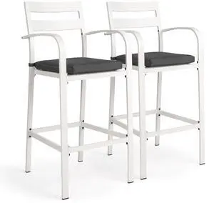 Outdoor Bar Stools Set of 2, All-Weather Bar Height Aluminum Stools with 1.6" Thick Cushion, Rust-Proof Patio Chairs for Backyard, Poolside, Balcony & Kitchen Island (White) Outdoor Bar Stools Set of 2, All-Weather Bar Height Aluminum Stools with 1.6" Thick Cushion, Rust-Proof Patio Chairs for Backyard, Poolside, Balcony & Kitchen Island (White)