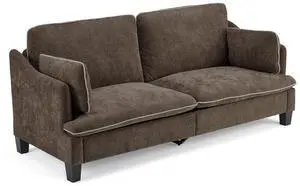84" Extra Deep Seat Sofa Couch, 3 Seater Upholstered Living Room Couches with 2 Piped Seater Cushions, Throw Pillows, Modern Linen Velvet Fabric Sofa for Apartment Bedroom Office 84" Extra Deep Seat Sofa Couch, 3 Seater Upholstered Living Room Couches with 2 Piped Seater Cushions, Throw Pillows, Modern Linen Velvet Fabric Sofa for Apartment Bedroom Office