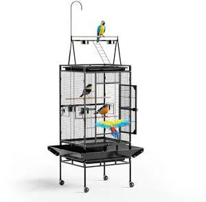 83 Inch Bird Cage with Play Top, Large Wrought Iron Bird Cage with Wheels, Rolling Parakeet Cage with Removable Tray for Cockatiels Lovebird Finches Canaries 83 Inch Bird Cage with Play Top, Large Wrought Iron Bird Cage with Wheels, Rolling Parakeet Cage with Removable Tray for Cockatiels Lovebird Finches Canaries
