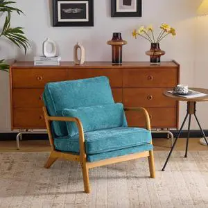 Chenille Mid-Century Modern Accent Chair, Cute Reading Arm Chair with Cushion & Lumbar Pillow & Solid Wood Frame for Lounge, Living Room, Reading Room, Bedroom, Turquoise Chenille Mid-Century Modern Accent Chair, Cute Reading Arm Chair with Cushion & Lumbar Pillow & Solid Wood Frame for Lounge, Living Room, Reading Room, Bedroom, Turquoise
