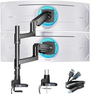 Dual Monitor Arm for Ultrawide Heavy Duty Curved Monitor Stacking, Fits 17-49 Inch, Vertical Gas Spring Double Monitor Stand with USB, Adjustable Dual Monitor Mount for Desk, Black Dual Monitor Arm for Ultrawide Heavy Duty Curved Monitor Stacking, Fits 17-49 Inch, Vertical Gas Spring Double Monitor Stand with USB, Adjustable Dual Monitor Mount for Desk, Black