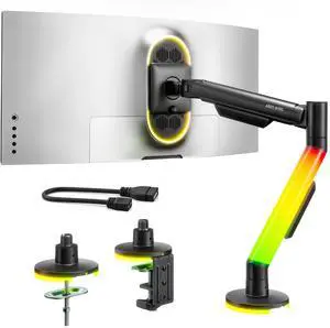 RGB Single Monitor Arm Desk Mount for 17-40 inches Flat and Curved Monitors, Holds 26.5 lbs Heavy Duty, Adjustable Computer Monitor Mount with Clamp & Grommet Base, 75/100 VESA Mount, Black RGB Single Monitor Arm Desk Mount for 17-40 inches Flat and Curved Monitors, Holds 26.5 lbs Heavy Duty, Adjustable Computer Monitor Mount with Clamp & Grommet Base, 75/100 VESA Mount, Black