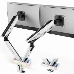 RGB Dual Monitor Arm for 17-38" Ultrawide Screens, Holds 35.2lbs, Heavy Duty Dual Monitor Stand for Desk, Adjustable Double Monitor Mount with Clamp & Grommet Base, 75/100 VESA Mount, White RGB Dual Monitor Arm for 17-38" Ultrawide Screens, Holds 35.2lbs, Heavy Duty Dual Monitor Stand for Desk, Adjustable Double Monitor Mount with Clamp & Grommet Base, 75/100 VESA Mount, White