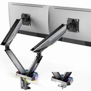 RGB Dual Monitor Arm for 17-38" Ultrawide Screens, Holds 35.2lbs, Heavy Duty Dual Monitor Stand for Desk, Adjustable Double Mount with Clamp & Grommet Base, 75/100 VESA Mount, Gray RGB Dual Monitor Arm for 17-38" Ultrawide Screens, Holds 35.2lbs, Heavy Duty Dual Monitor Stand for Desk, Adjustable Double Mount with Clamp & Grommet Base, 75/100 VESA Mount, Gray
