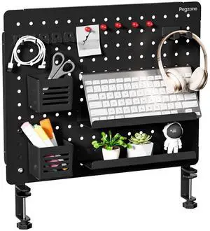 Clamp on Desk Pegboard, 20.4" x 16.5", with 15 Accessories, Black | Magnetic Metal Peg Board, Desk Organizer for Office Gaming Home, Privacy Panel, Large Clamp on Desk Pegboard, 20.4" x 16.5", with 15 Accessories, Black | Magnetic Metal Peg Board, Desk Organizer for Office Gaming Home, Privacy Panel, Large