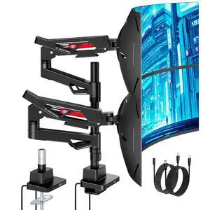 Premium Monitor Arm, Ultrawide Monitor Stand up to 57'' and 60 Lbs per Screen, Heavy Duty Gas Sprinq Dual Monitor Mount Adjustable Arms with USB, Various VESA Mount with Clamp/Grommet Base Premium Monitor Arm, Ultrawide Monitor Stand up to 57'' and 60 Lbs per Screen, Heavy Duty Gas Sprinq Dual Monitor Mount Adjustable Arms with USB, Various VESA Mount with Clamp/Grommet Base