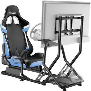 Sim Racing Cockpit with Monitor Mount, Wheel Stand with Seat, Simulator Compatible with Fanatec, Thrustmaster, Logitech, Moza Racing Games on PS5, PS4, Xbox and PC Sim Racing Cockpit with Monitor Mount, Wheel Stand with Seat, Simulator Compatible with Fanatec, Thrustmaster, Logitech, Moza Racing Games on PS5, PS4, Xbox and PC