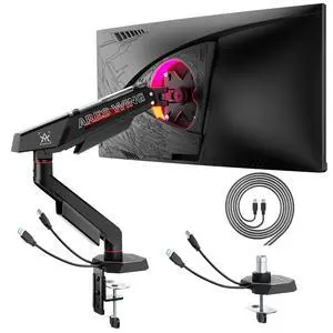 Heavy Duty Single Monitor Arm, Fully Adjustable Single Monitor Mount for 17-40 Inch Flat Curved Ultrawide Screens Up to 26.5lbs with USB A/C, C-Clamp & Grommet Base, 75/100 Vesa Mount, Black Heavy Duty Single Monitor Arm, Fully Adjustable Single Monitor Mount for 17-40 Inch Flat Curved Ultrawide Screens Up to 26.5lbs with USB A/C, C-Clamp & Grommet Base, 75/100 Vesa Mount, Black
