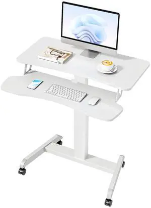 Standing Rolling Desk with Keyboard Tray, Laptop Cart with Wheels, Adjustable Height Portable Computer Workstation Cart for Classroom, Office Standing Rolling Desk with Keyboard Tray, Laptop Cart with Wheels, Adjustable Height Portable Computer Workstation Cart for Classroom, Office