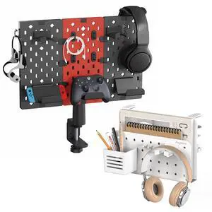 Desk Side Storage Organizer No Drill Under Desk Laptop Holder Bundle with Clamp on Pegboard Storage for Controller Headset Desk Side Storage Organizer No Drill Under Desk Laptop Holder Bundle with Clamp on Pegboard Storage for Controller Headset