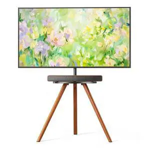 Wood Easel Tv Stand with Artistic Droplet-Shaped Shelf for 45 to 65 Inch Tvs, Swivel Height Adjustable Portable Tripod Tv Stand-Vesa Required Max 600 * 400 mm, up to 88 lbs, Black Walnut Wood Easel Tv Stand with Artistic Droplet-Shaped Shelf for 45 to 65 Inch Tvs, Swivel Height Adjustable Portable Tripod Tv Stand-Vesa Required Max 600 * 400 mm, up to 88 lbs, Black Walnut